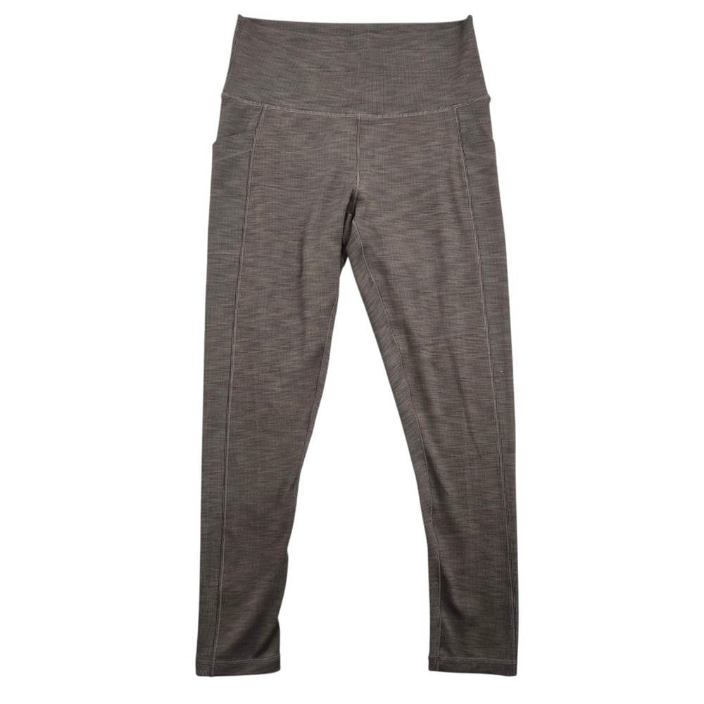 Prana Womens Gray Ribbed Space Dye High Rise Athletic Leggings with Pockets L
